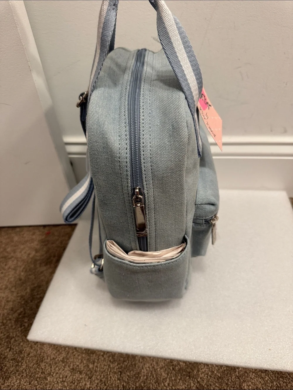 Betsey Johnson luv Betsey denim teddy bear embroidered backpack NWT